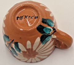 Vintage Hand Painted Mexican Pottery Demitasse Espresso Cup & Saucer Floral Terr