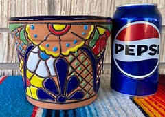 Lg Mexican Ceramic Flower Pot Planter Folk Art Pottery Handmade Talavera #5