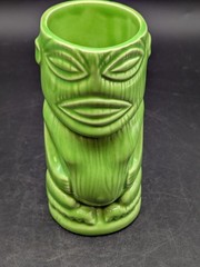 Vintage Green Ceramic Tiki Mug Mexico Maya Aztec Face Cup Souvenir Barware 5.5″