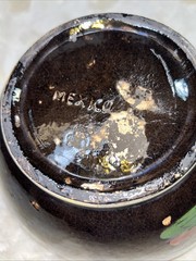 Early 1900’s Tlaquepaque Jalisco Mexico Hand Painted 8” Black Glaze Pottery Bowl