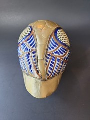 Vintage Mexican Pottery Folk Art Shelf Sitter Diving Duck Bird Armored Brass