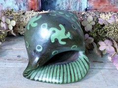 Green Clay Conch Shell Pre-Columbian Symbol Handmade Michoacán Mexican Folk Art