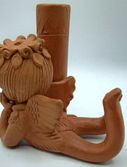 Vintage Oaxaca Terra Cotta Laying Angel Tabletop Candle Holder Adorable