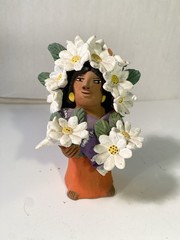 VTG Signed Josefina Aguilar Market Vendor with Flowers, Oaxaca Mexico