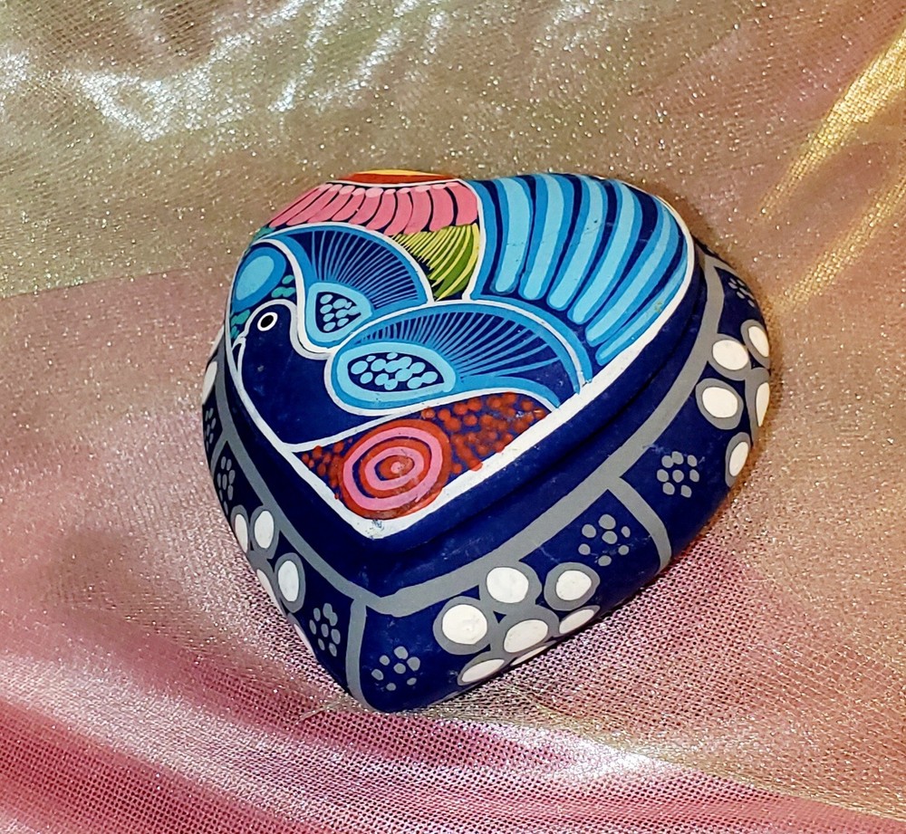 Handpainted Terracotta Heart-shaped Trinket Box From Mexico