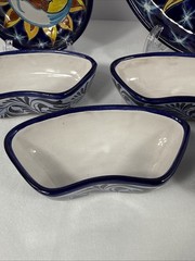 Mexican Talavera Pottery 7pc Hand Painted Chip Salsa Condiment Serving Dish Set