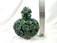 Green Glazed Hilario Alejos Madrigal Michoacan Pottery Pineapple Pot w/ Lid 7”