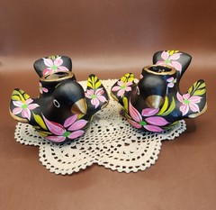 Vintage Tonala-Style Mexican Folk Art Bird Taper Candle Incense Holders Pair