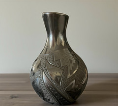 Mata Ortiz Pottery Eduardo Quintana Black On Black Iguana Gecko Lizard Mexican