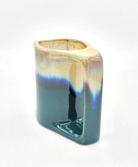 Signed Vintage Mexican Pottery Padilla Kokopelli Flat Mug Drip Glaze Green Blue