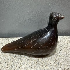 Vtg Black Mexican Tonala Pottery Burnished & Etched Bird Dove Figure 4.75”x5.5”