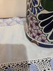 Mexican Talavera Planter Pot Hand Painted Floral Folk Art Pottery Ceramic Chip