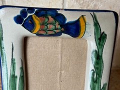 Mexican Talavera Hand-Painted Tabletop Picture Frame Ocean Fish 7.25″ X 5.5″
