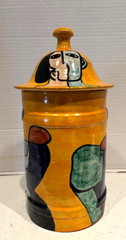 VTG. ART STUDIO ‘PICASSO STYLE” LIDDED JAR, SIGNED HECHOEN POST MODERN 12″