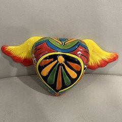 Mexican Talavera Flying Heart Wings Pottery 8” Wall Decor Folk Art