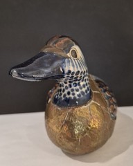 Vintage Brass And Ceramic Hand Painted Duck Sculpture