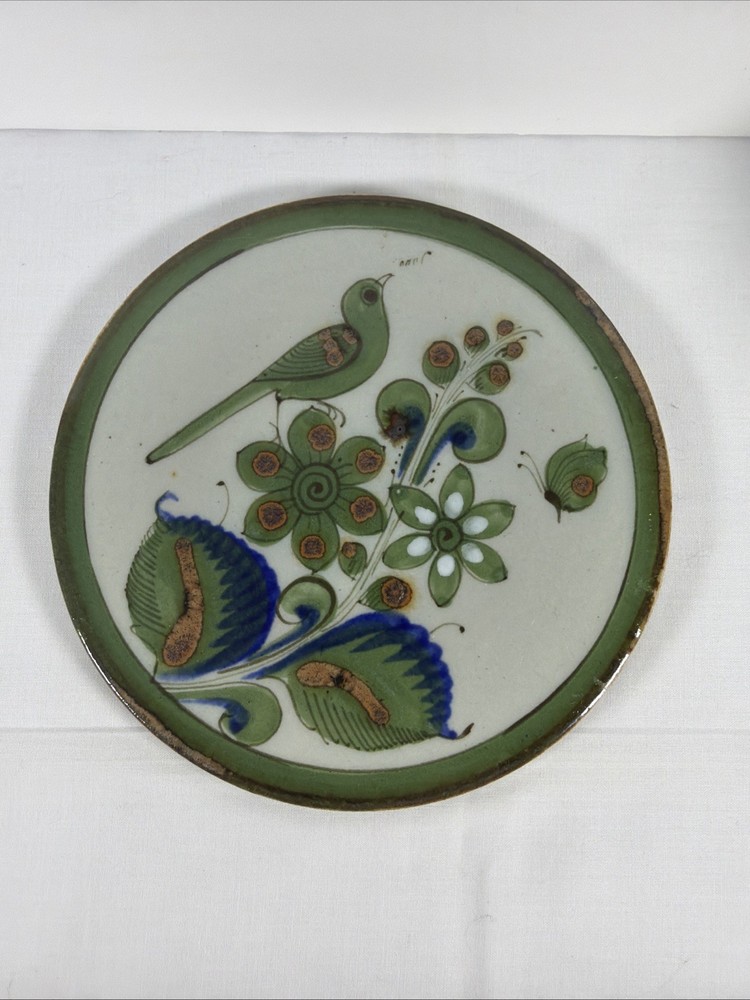 Tonala Hand-Painted Ken Edwards Pottery Green Trivet Bird 7″ El Palomar Mexico