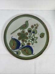 Tonala Hand-Painted Ken Edwards Pottery Green Trivet Bird 7″ El Palomar Mexico