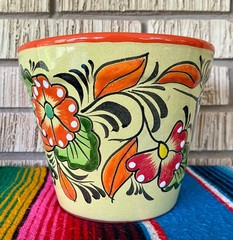 Lg Mexican Ceramic Flower Pot Planter Folk Art Pottery Handmade Talavera L#14