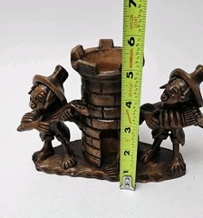 Vintage Folk Art Pottery Men Playing Music Pen holder Figurine Sculpture