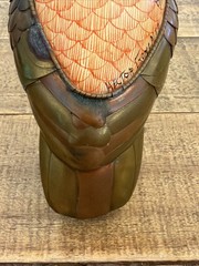 Vintage Mexican Folk Art Ceramic And Brass Hand Pained Owl Héctor Gonzalez 8/100