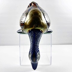TONALA DUCK FIGURE Brass / Ceramic Hand Painted Mexican Art Vintage Peeking Down