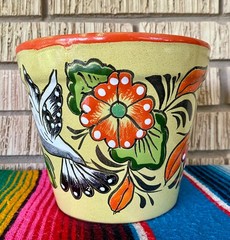Lg Mexican Ceramic Flower Pot Planter Folk Art Pottery Handmade Talavera L#14