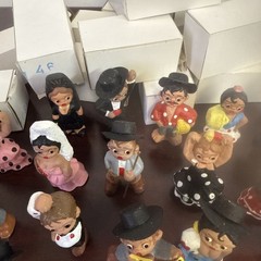 23 Vintage Spanish Mud People Terracotta Hand Painted Clay Dolls with boxes