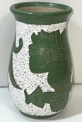 VTG Aztec Mayan Mexican Warrior Handcrafted Folk Art Pottery Clay Vase Green 7″
