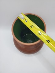Mexican Clay Pottery Vase Vintage Glazed Green Inside