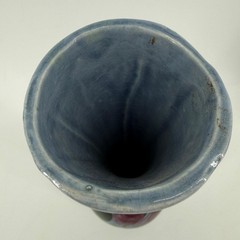 Vintage Mexican Pottery Vase Hand Painted Blue Green Floral Tall Ceramic 11.5″