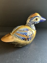 Vtg Mexico Tonala Mexican Folk Art Sergio Bustamanta Style Mallard Duck 8” Brass