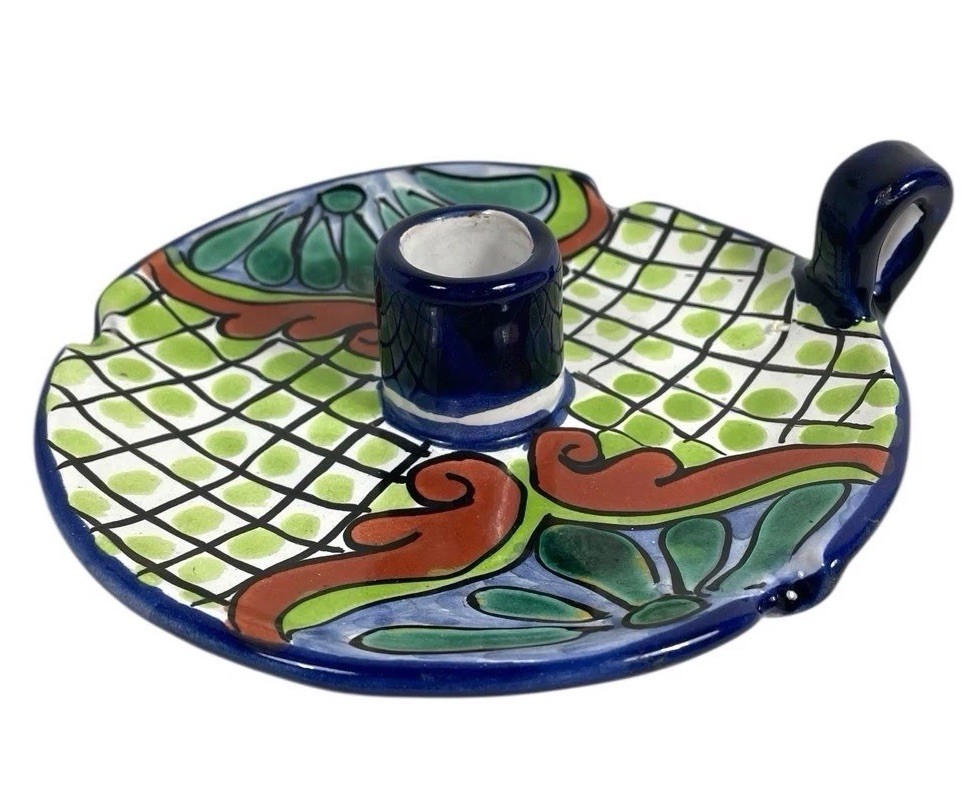Talavera Mexican Pottery Single Candle Holder Signed Ruth
