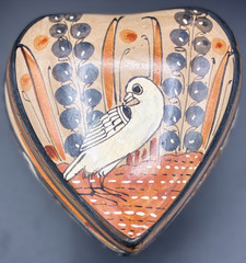 Vintage Trinket Box Tonala Mexican Pottery Heart Dove Hand Painted