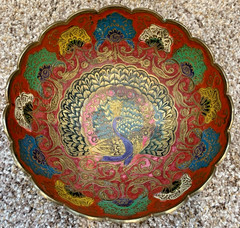 3 Brass Cloisonne Decorative Arts. Made In India. 2 Trinket/Jewelry Bowls & Vase