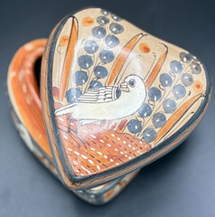 Vintage Trinket Box Tonala Mexican Pottery Heart Dove Hand Painted