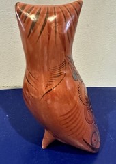 Tonala Pottery Owl Figurine Mexico Folk Art Orange Floral Hand Painted 7.5″