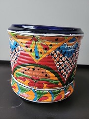 Talavera Mexican Pottery Round Planter With Legs Rings Ceramic Colorful 7″