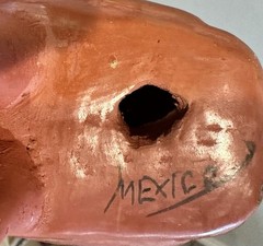 Tonala Pottery Owl Figurine Mexico Folk Art Orange Floral Hand Painted 7.5″