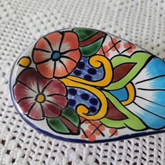 Talavera Spoon Rest Mexico Pottery Hand Painted Ceramic Lead-Free Floral Design