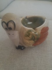 Vintage Folk Art Bird Pottery Ashtray Goofy Tabletop