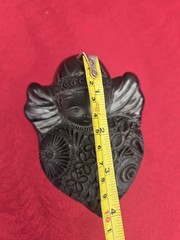 Vintage Oaxaca Mexican Carved Black Clay Pottery Lidded Box Heart Shape Angel