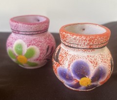 Set Of 4 Mexican Floral Mini Clay Pottery Cups Or Planters