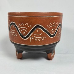 Mexican Modernist Sgraffito Folk Art Tripod Footed Bowl Leopoldo De Mexico