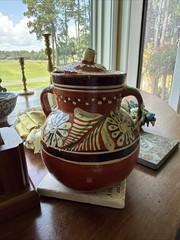 Vintage Terra Cotta Mexican Pot Hand Painted Glazed Kitchen Floral Tonala 6″h