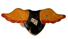 Mexican Talavera Pottery Heart With Wings Signed Wall Decor