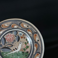 Vintage Mexico Pottery Plate Hand Painted Bird Floral Burnished Clay 8.5″