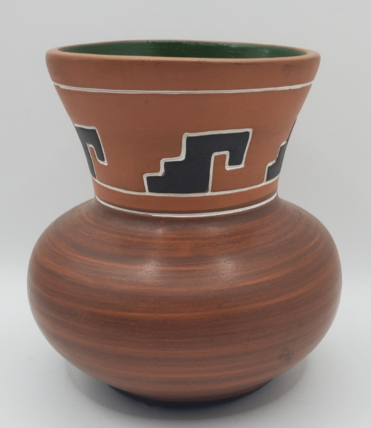 Mexican Clay Pottery Vase Vintage Glazed Green Inside