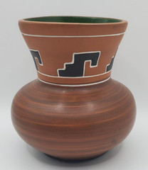 Mexican Clay Pottery Vase Vintage Glazed Green Inside