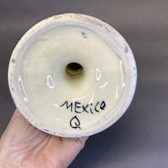 Vintage Mexican Art Pottery Talavera Hand Painted Single Candlestick 7.75″ Tall